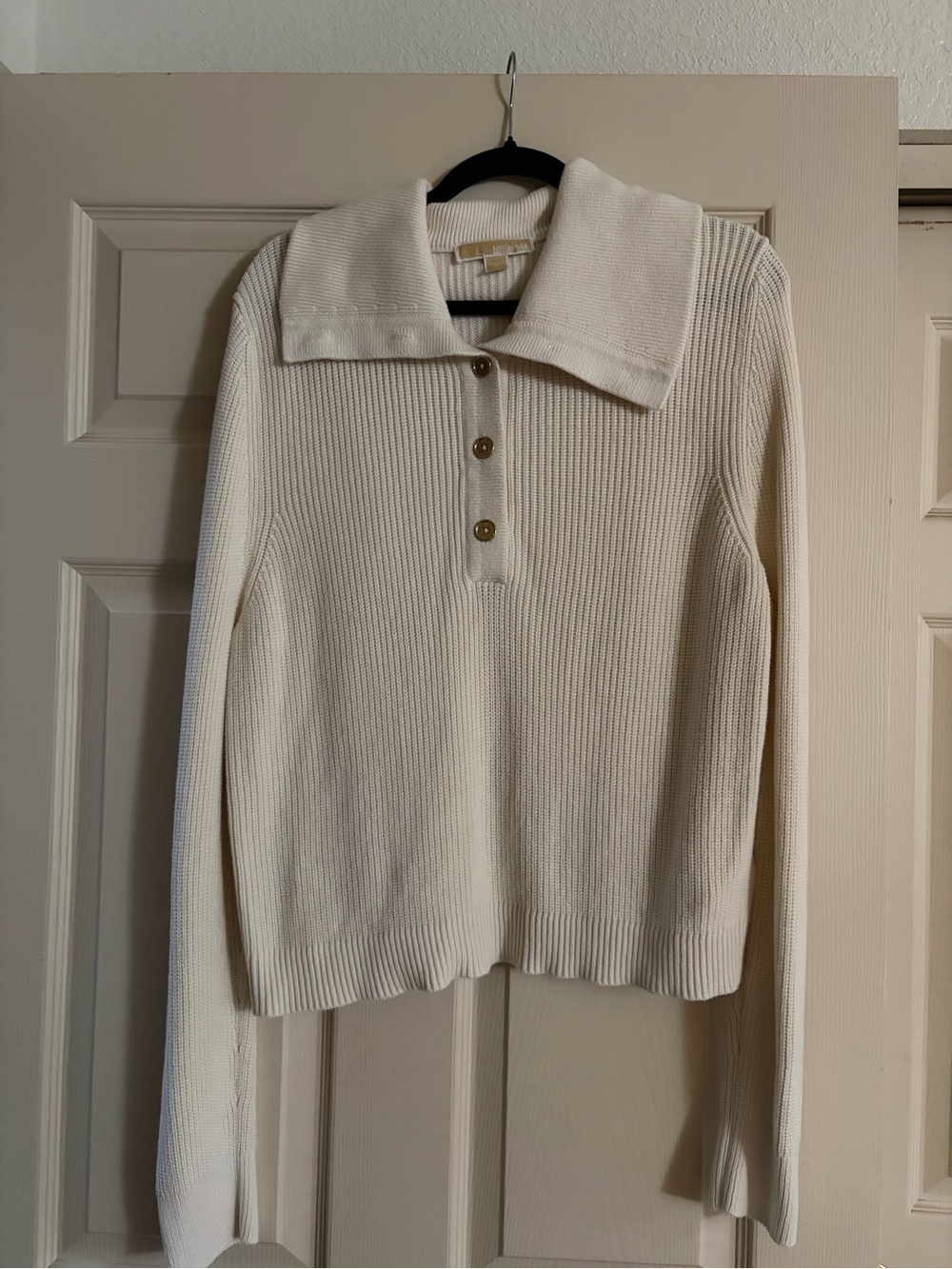 Michael Kors Cream Ribbed Polo Sweater